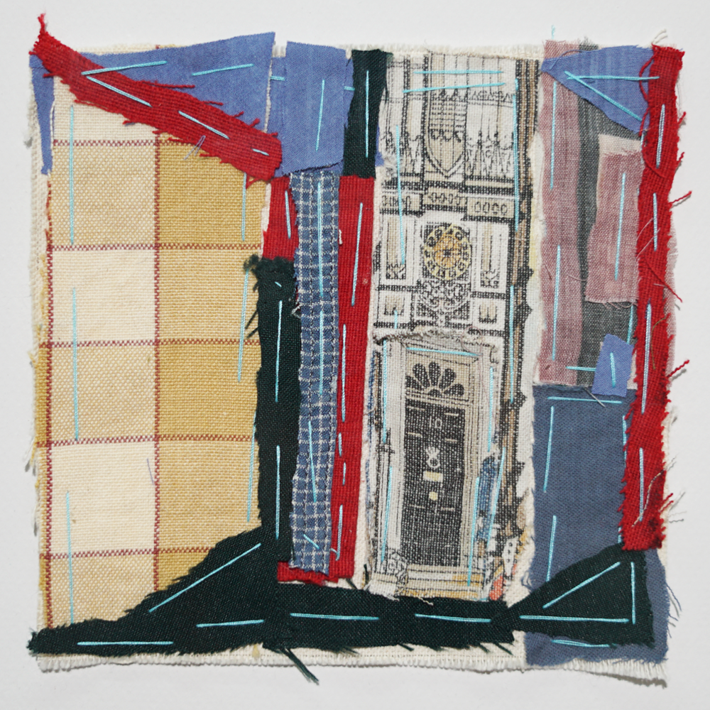 Cuadro collage textil enmarcado iglesia 02