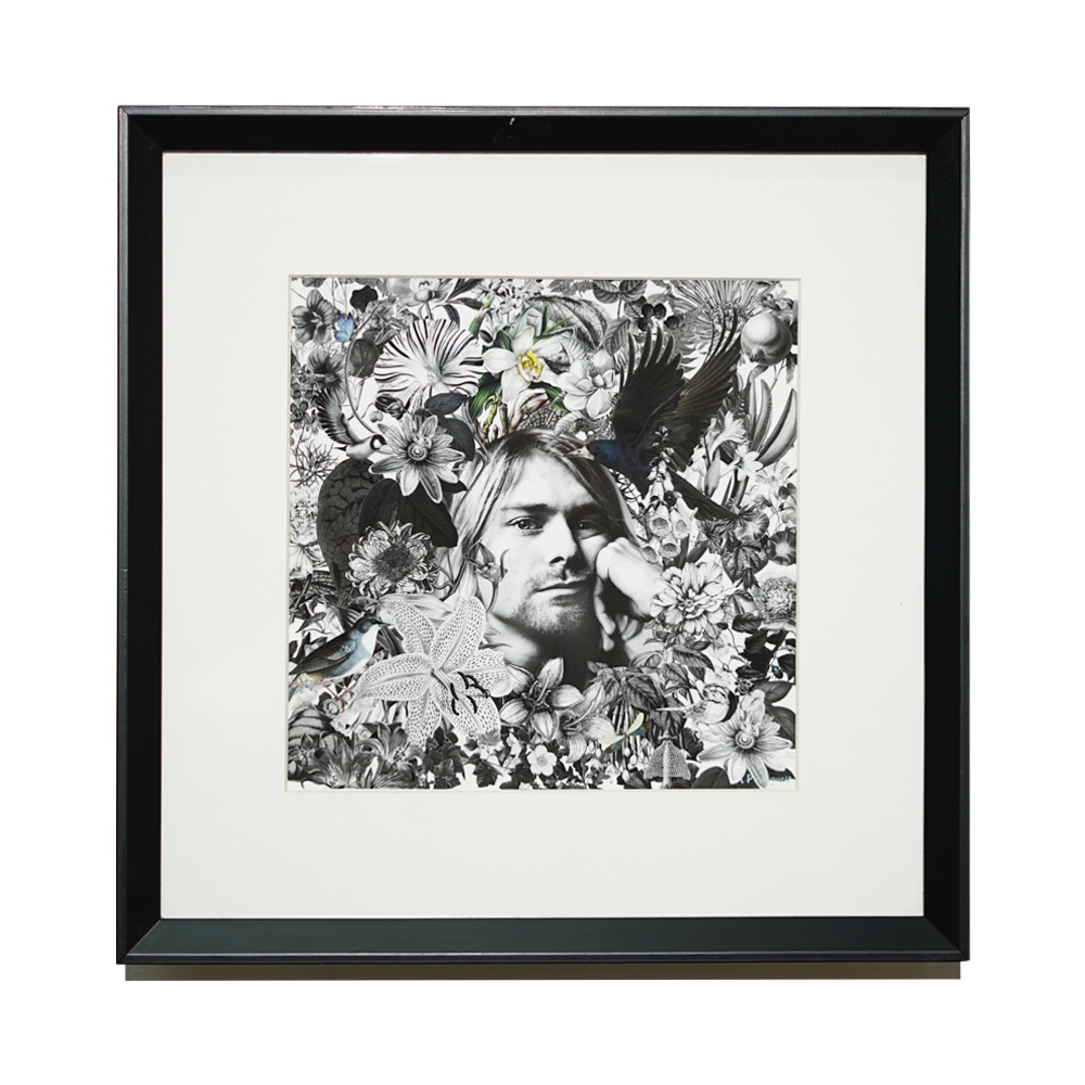 Collage digital enmarcado Kurt Cobain marco blanco con paspartu