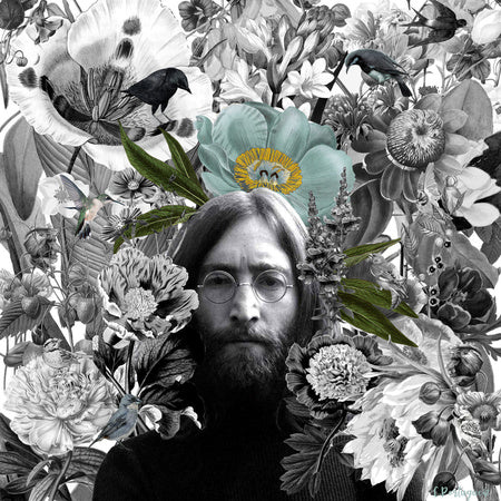 Collage digital enmarcado Jhon Lennon marco blanco con paspartu