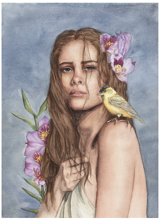 Print Fine Art Jilguero y alstroemerias A4 de Kim Bastias