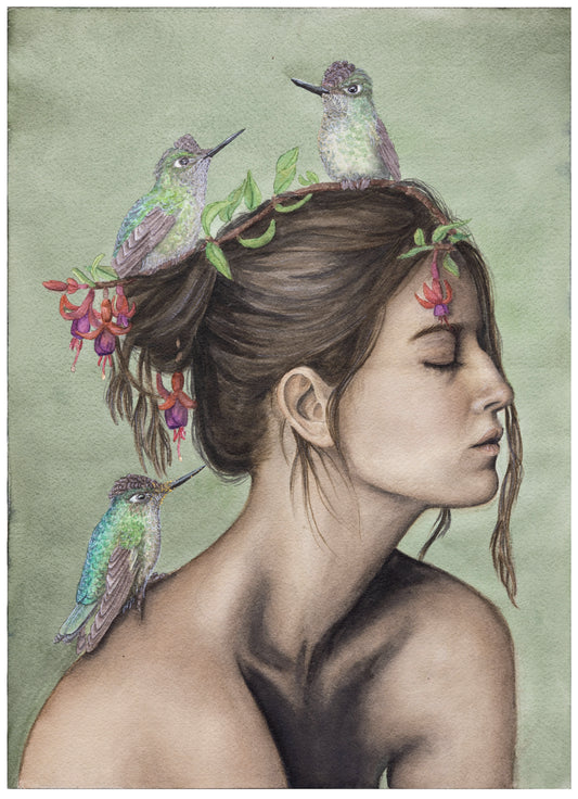 Print Fine Art Colibries y fuchsias A5 de Kim Bastias